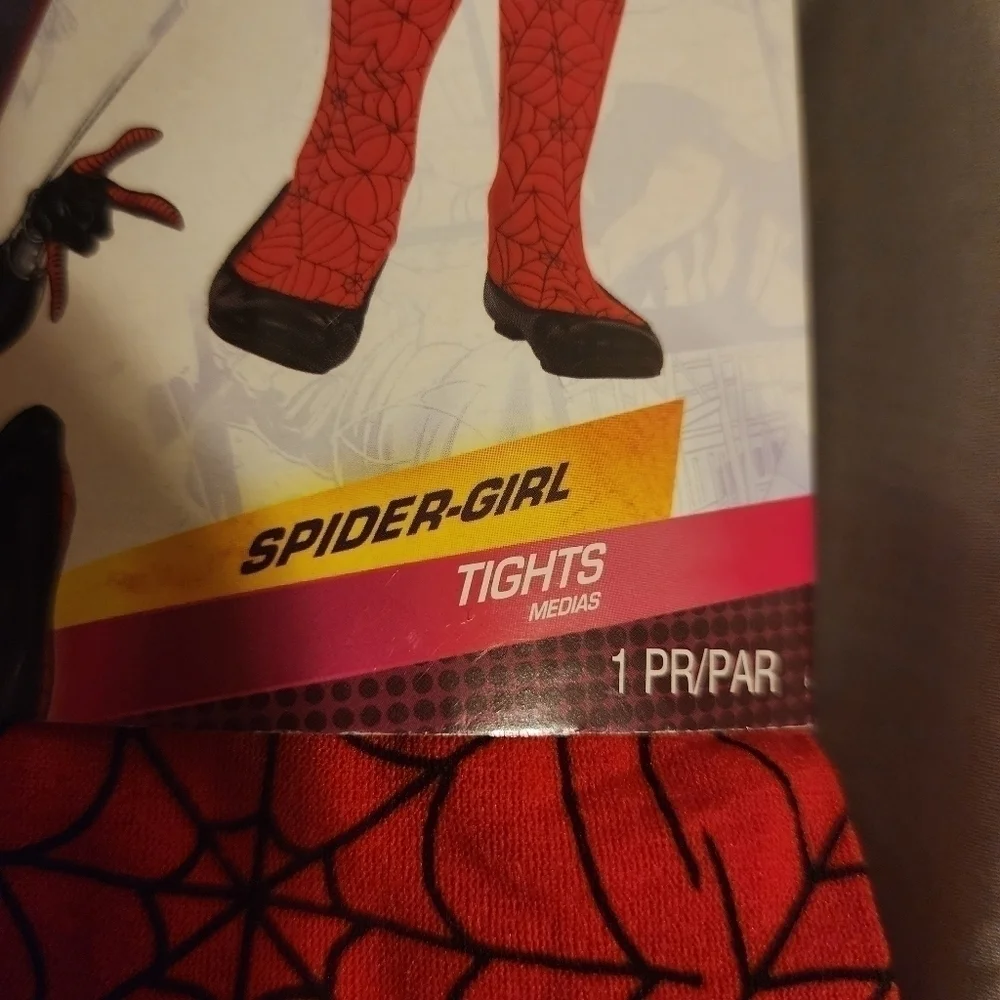 NWT Marvel Spider-Girl Tights Girl's M-L Red Spiderweb Halloween Costume Cosplay